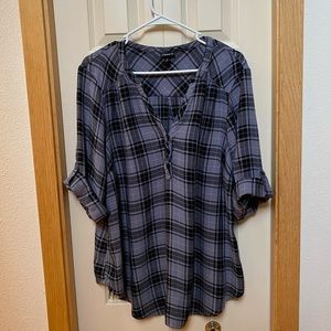 Torrid Grey Black Plaid Georgette Pull Over Top